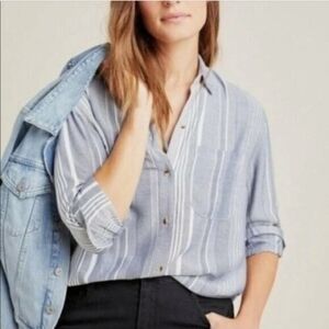 Anthropologie Blue and White Striped Top